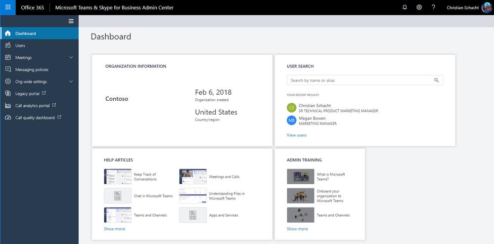 Neues Admin-Portal für Teams und Skype