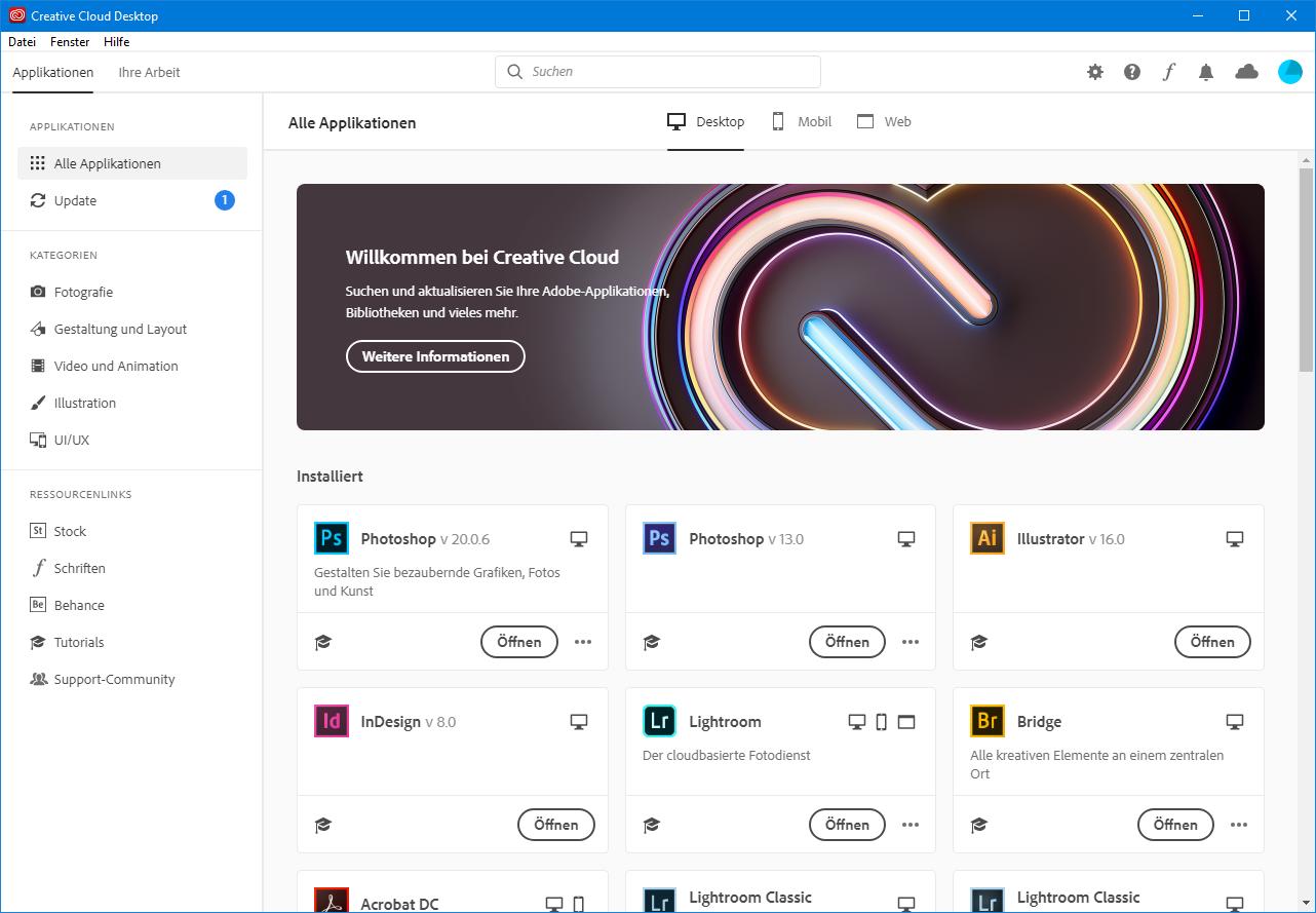 Aufgefrischte Desktop App für Creative Cloud