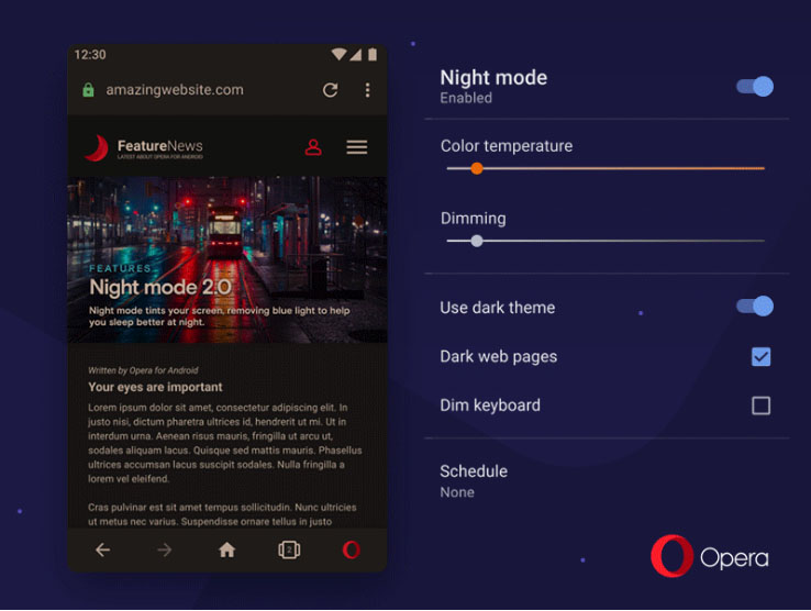 Opera für Android neu mit Dark Web Pages