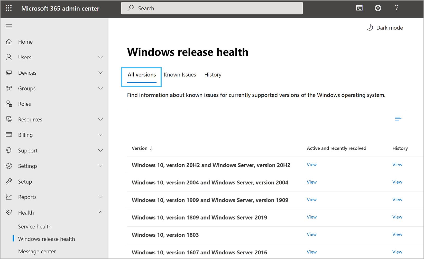 Neue Release-Health-Infos für Windows-Admins