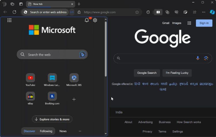 Split-Screen-Modus in Edge bekommt Support für Drag & Drop