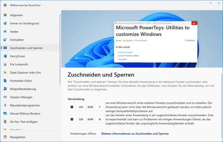 Powertoys bringen App-Zuschneiden-Funktion