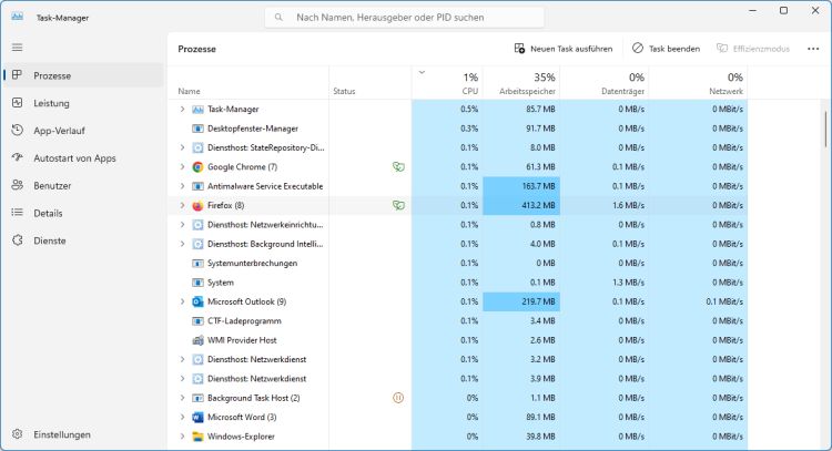 Control-Taste unterbricht Task Manager Refresh