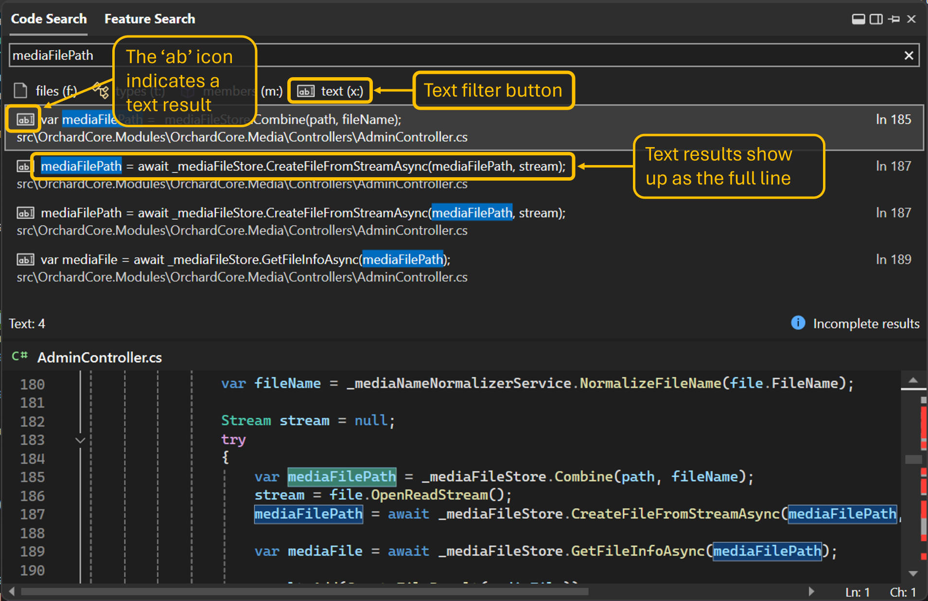 VisualStudioPreview bringt verbesserte CodeSuche