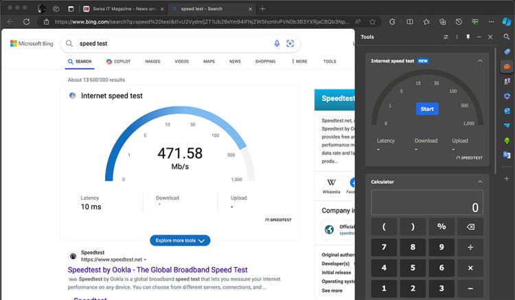 Edge bekommt einen Speed-Tester