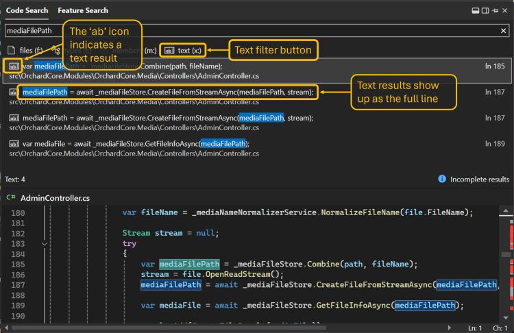 Visual-Studio-Preview bringt verbesserte Code-Suche