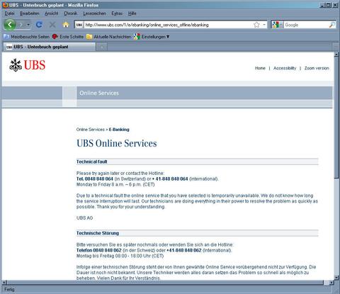 E-Banking-Probleme bei der UBS