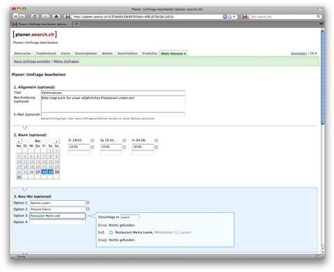 Mit Search.ch Termine planen