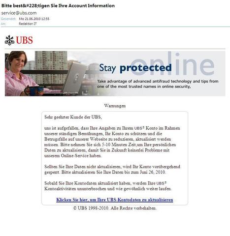 Gefälschte UBS-Mail fordert zur Eingabe von Kreditkartendaten auf