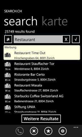 Search.ch-App für Windows Phone 7 erhältlich